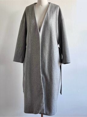 Minimalist Gray Wool-Blend Wrap Coat